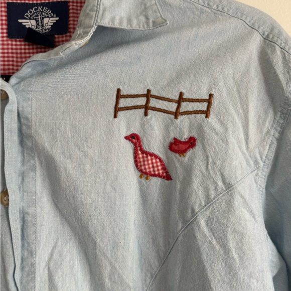 Vintage Dockers Light Blue farm patchwork Womens Shirt - Picture 3 of 5